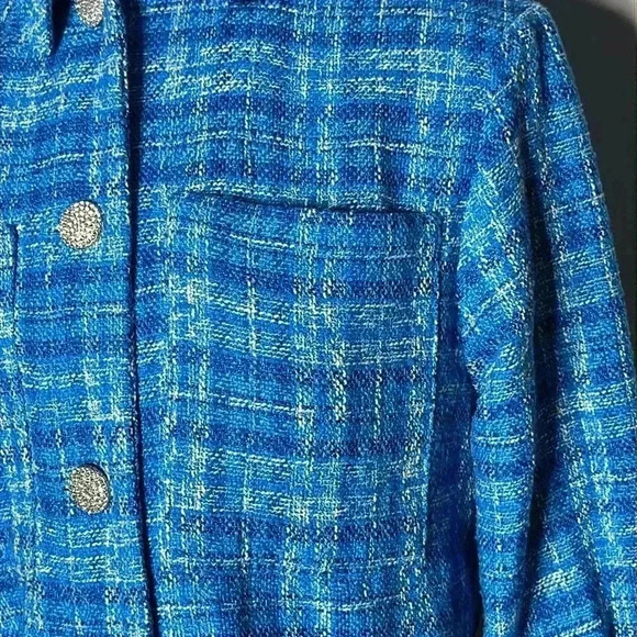 Zara Bright Blue Tweed Strictures Cropped Jacket with Rhinestone Buttons Size XS - Picture 5 of 9